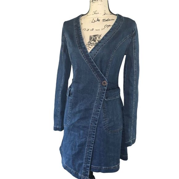 Free People Dresses & Skirts - Free People navy denim cross over dress NWT